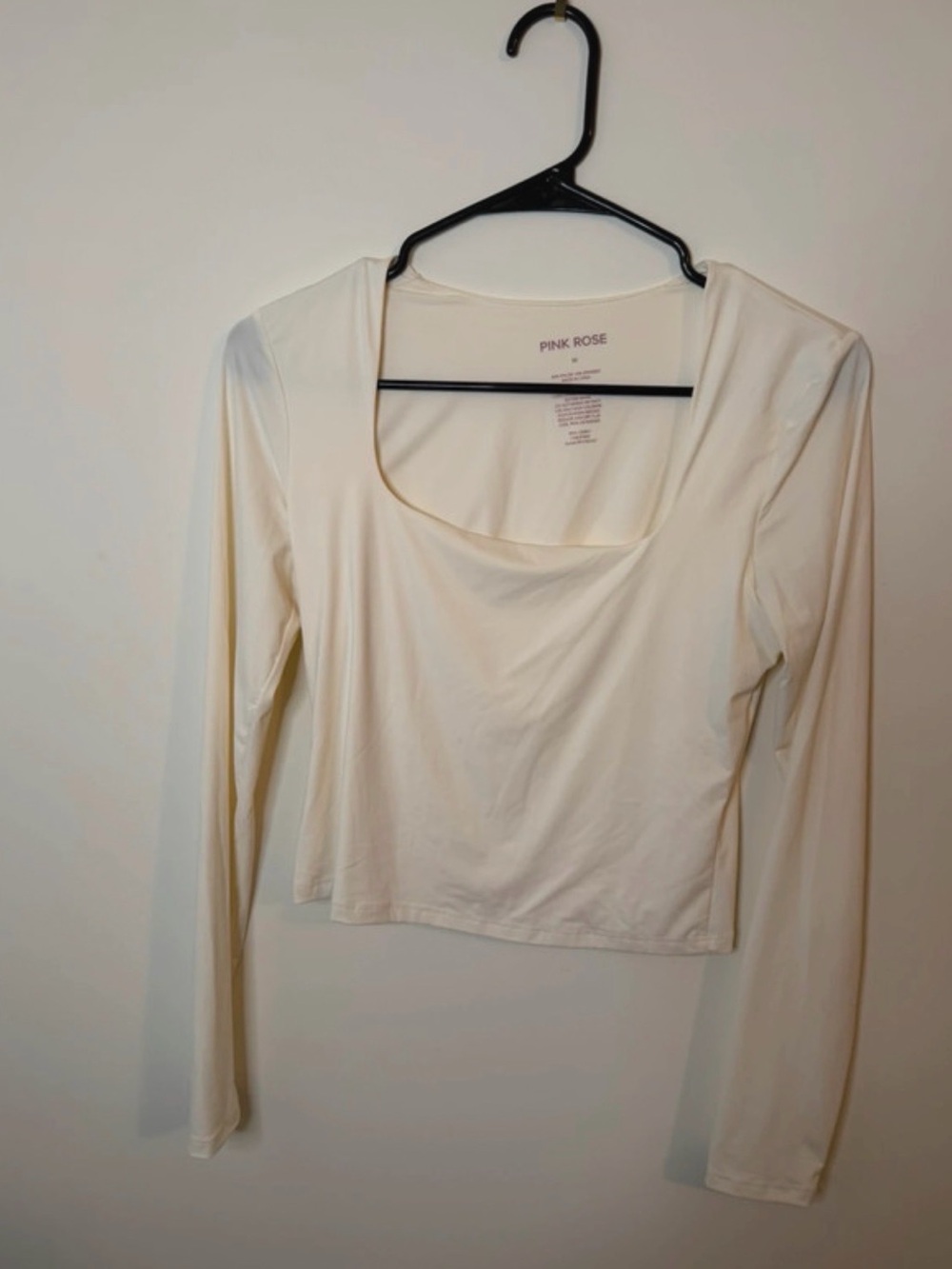 Pink Rose Cream Long-Sleeve Scoop Neck Crop Top